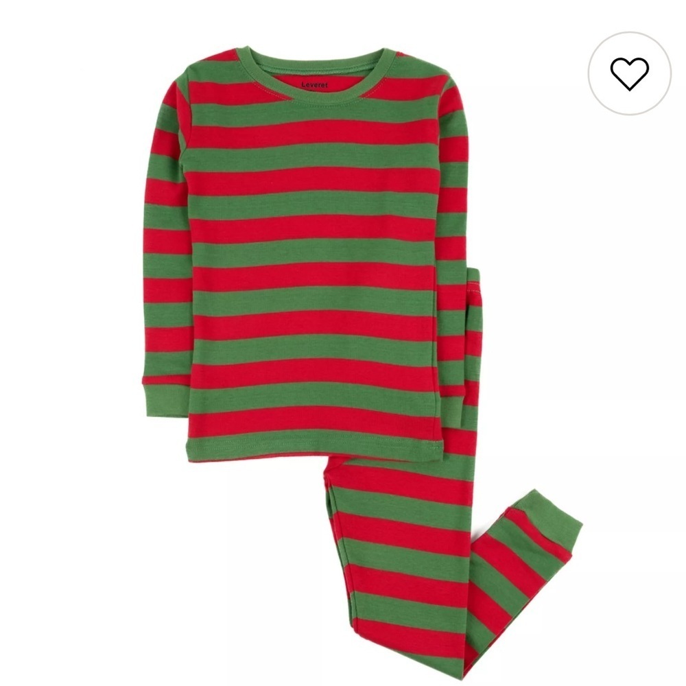 Leveret Woman's Two-Piece Christmas Green/Red Striped Pajama Set Sz sm